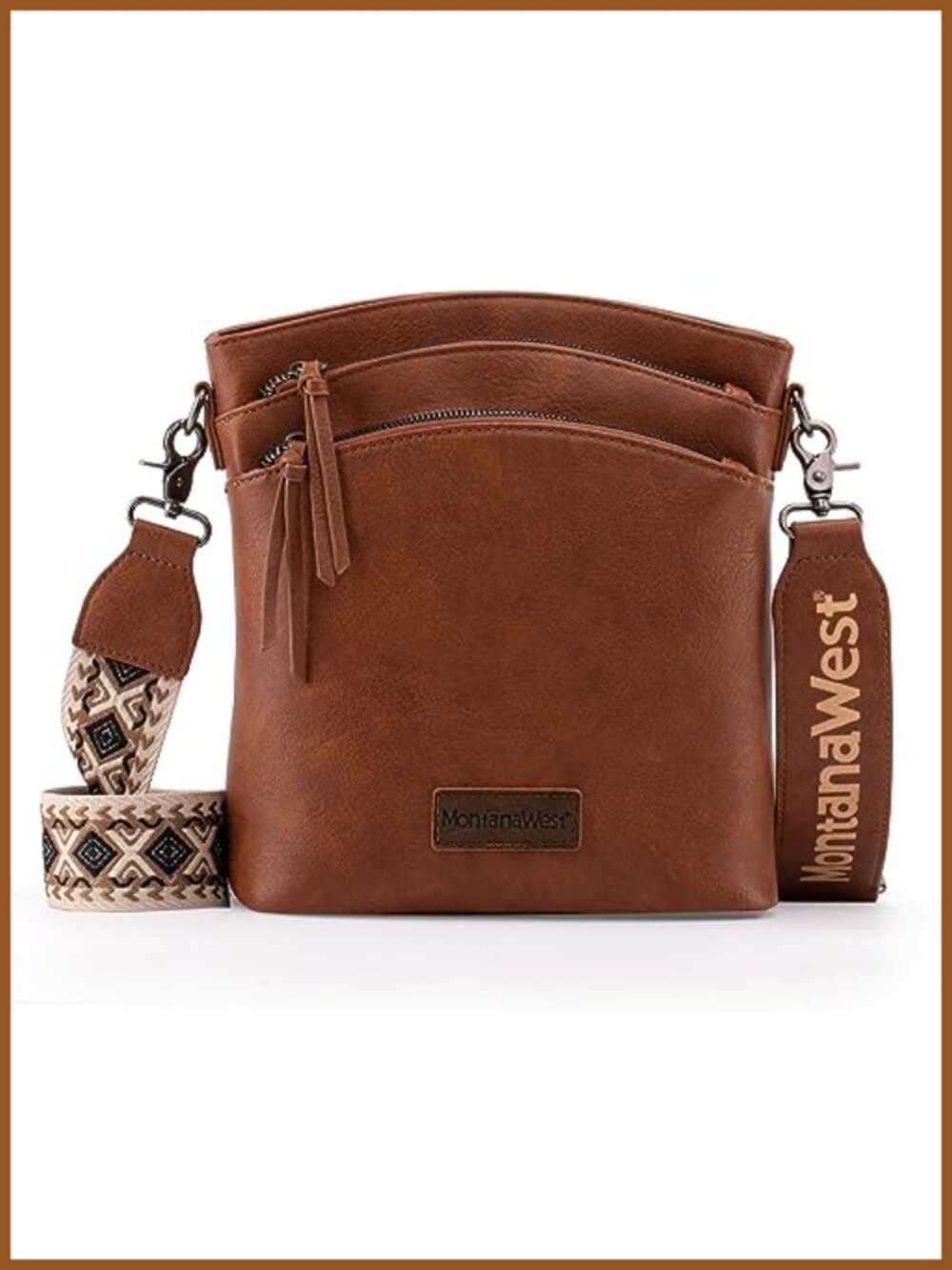 Vegan Leather Crossbody Bag Adjustable Strap Multi Pocket Tassel Zip